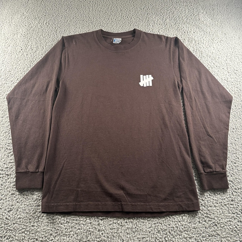 Undefeated Shirt Mens S Brown Long Sleeve Logo Graphic Cotton Tee USA UNDFTD